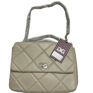 Cream Quilted Shoulder Bag with Chain Strap